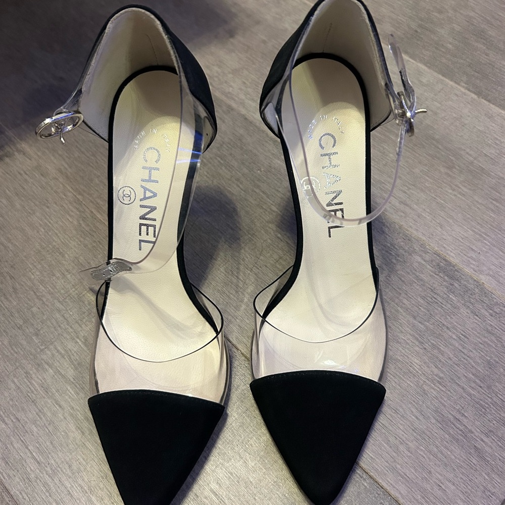 CHANEL Black and Clear Heels